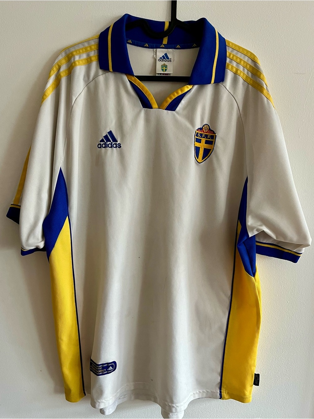 Sweden 2000/02 adidas Football Jersey Away White, Yellow & Blue size XL